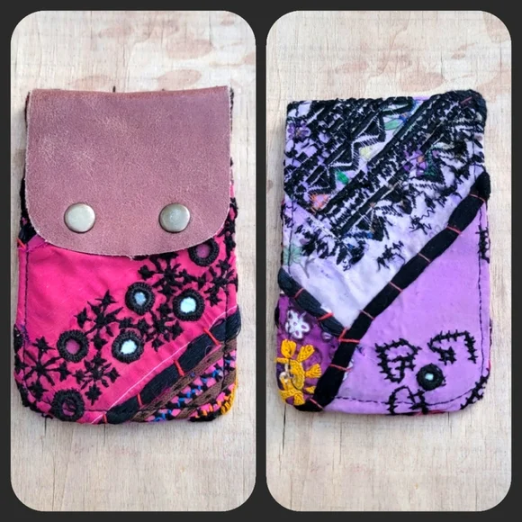 🎱🔮 Free People Boho Embroidered Repurposed vtg banjara hippie Wallet card case - Picture 1 of 16